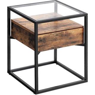 Vasagle sidebord, tempereret glasende bord, stabil stålramme, rustik brun og sort