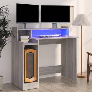 skrivebord m. LED-lys 97x45x90 cm konstrueret træ grå sonoma-eg