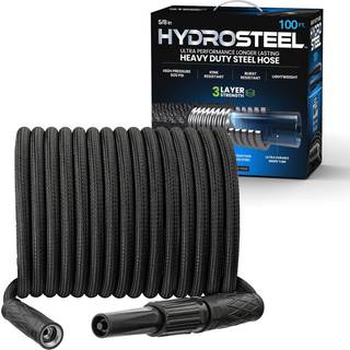 HYDROSTEEL 100 fod metalhave-slange med dyse - ekstra robust, 3-lags rustfrit stål, fleksibel, kinkfri, let at håndtere og holdbar