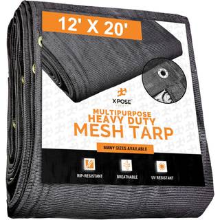 Xpose Safety Heavy Duty Mesh Tarp - 12A X 20A Multipurpose Black Protective Cover Med Air Flow - Brug til Tie Downs Shade Fences Canopies Dump Tr
