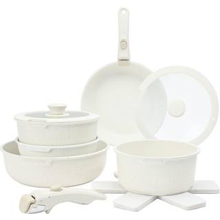 Country Kitchen 13 Piece Pots and Pans Set - Safe Nonstick Kitchen Cookware med aftagelig h?ndtag RV Cookware Set Ovn Safe (Cream)