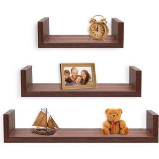 Greenco S?t med 3 flydende U-hylder, der er let at samle flydende v?gmonteringshylder til sovev?relser og stuer Valn?d finish