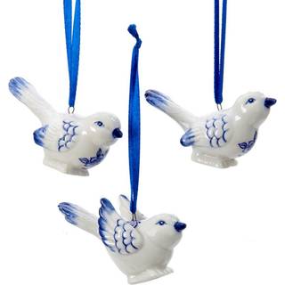 Kurt Adler Porcelain Delft Blue Bird Ornamenter Blue White (s?t af 3)