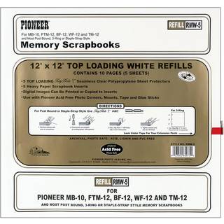 Pioneer fotoalbum RMW5 12 """" X 12 """" White EZ Load Memory Book Page Refills 5 Count