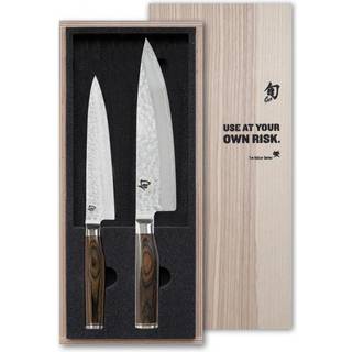 KAI Shun Premier Tim Mälzer 2-teiliges Set mit Allzweck- & Kochmesser - Damaststahl - Griff Pakkaholz - Braun,Silber