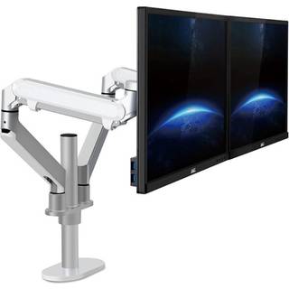 WERGON - Move - Justerbar Dual Desktop holder til to Skærme med Gasfjederarme - Monitor skærme Max 27 - Sølv