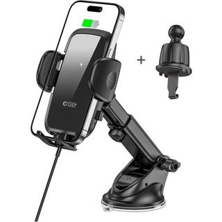 Tech-Protect Mobilholder m. Trådløs Opladning til Instrumentbræt & Ventilationsanlæg - Maks Mobil: 50 - 95mm - Sort
