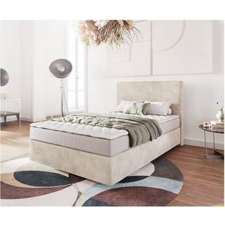 Boxspringbett Dream-Well 120x200 cm Cord Beige mit Matratze und Topper