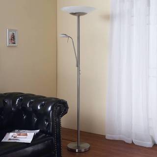 Lindby LED-gulvlampe Ragna, læselampe, nikkel, dæmpbar