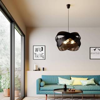 Lindby pendellampe Simaria, sort, tekstil, Ø 60 cm, E27