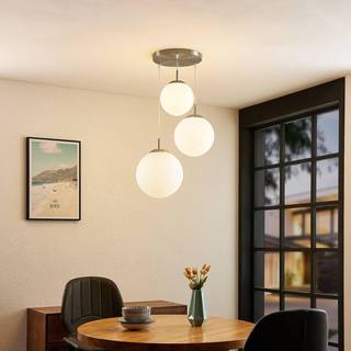 Lindby hængelampe Heleska, hvid, glas, 3 lyskilder, Ø 47cm