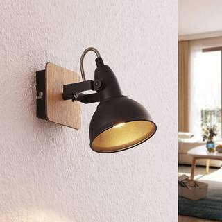 Lindby spotlight Aylis, højde 14 cm, sort, træ, E14