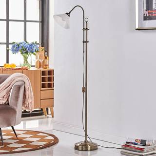 Lindby gulvlampe Otis, antik messing, glas, 170 cm, E27
