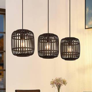 Lindby pendellampe Canyana, sort, 3-lys, rattan, 105 cm