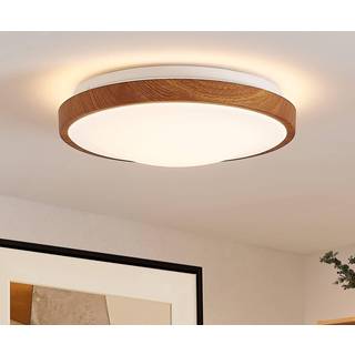 Lindby LED-loftlampe Mynte, Ø30cm, trælook, plast