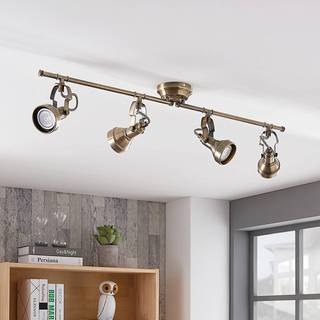 Lindby loftlampe Perseas, 78 cm, 4 lyskilder, antik messing, GU10