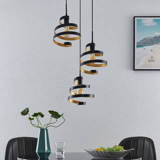 Lindby Colten hængelampe, Ø 50 cm, 3 lyskilder, sort, guld