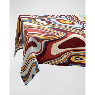 L'Objet Table Linens - 'Linen Sateen Waves' tablecloth, medium, red in Red Linen