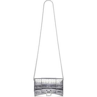 Balenciaga Hourglass croc-effect leather wallet on chain - silver - One Size