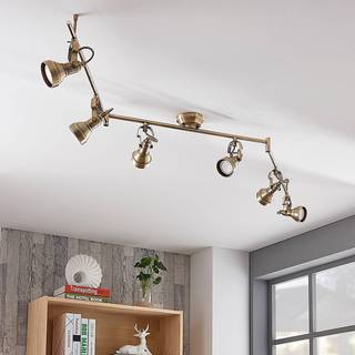 Lindby loftlampe Perseas, 180 cm, 6 lyskilder, antik messing, GU10