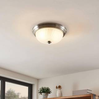 Lindby loftlampe Pakka, nikkelfarvet, glas, Ø 31 cm, E27