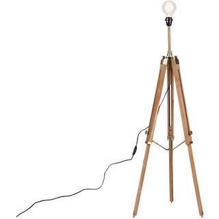 Rustik gulvlampe tripod træ med antik messing - Cortin
