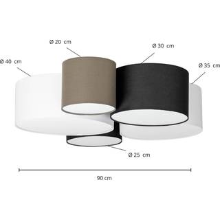 Lindby loftlampe Lettie, grå/sort/hvid, 5 lyskilder, E27