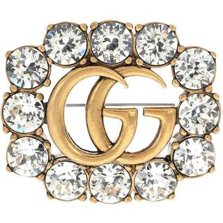 Gucci Double G crystal-embellished brooch - metallic - One Size