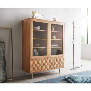 Vitrine Fevo 115x150 cm Akazie Natur L-Fuß - Natur, Silber