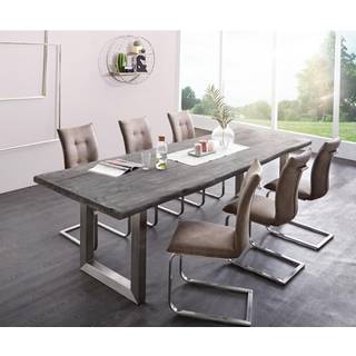Esstisch Edge 300x100 XL Akazie Platin Edelstahl Breit Live-Edge - Platin, Silber