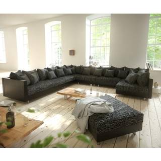 Wohnlandschaft Clovis XXL Schwarz Hocker Ottomane Links modular