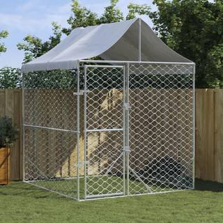 udendørs hundegård med tag 2x2x2,5 m galvaniseret stål sølv