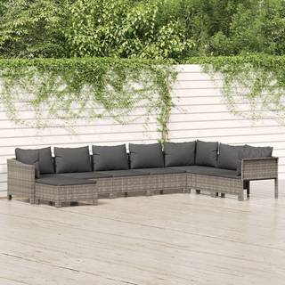 loungesæt til haven 8 dele med hynder polyrattan grå