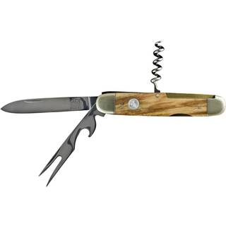 Güde Alpha Olive Taschenmesser 7 cm mit Pitchgabel - CVM-Messerstahl - Griffschalen Olivenholz - Braun,Silber