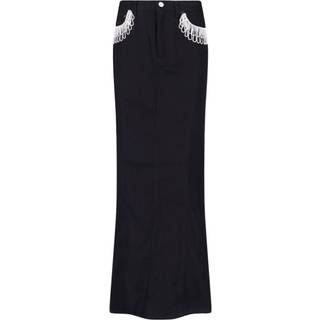 Rotate Crystal-embellished denim maxi skirt - black - XS