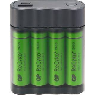 GP Charge AnyWay batterilader inkl. 4 stk AA batterier - 2600 mA