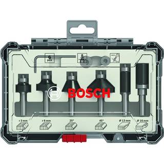 BOSCH Bitsæt til fræsejern, 6 dele, Trim&Edging, skaft på 8 mm 6-piece Trim and Edging Router Bit Set.