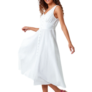 Roman Textured Stribet Button Detail Midi 100% Bomuld KjoleEU 48 (UK 20)