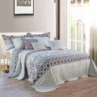 Hjem Soft Things 9 Piece Printed Striped Bed Bowdows Set Soft Lightweight Reversible Quilt Coverlet Bedding Set Cover for All Season Oversize Kin