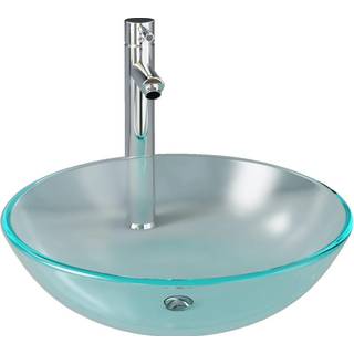 håndvask til badeværelse m. hane og bundventil hærdet glas klar