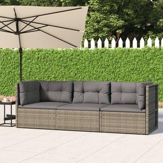 loungesæt til haven 3 dele med hynder polyrattan grå