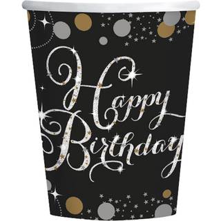 Happy Birthday papkrus 8 stk. - Sølv