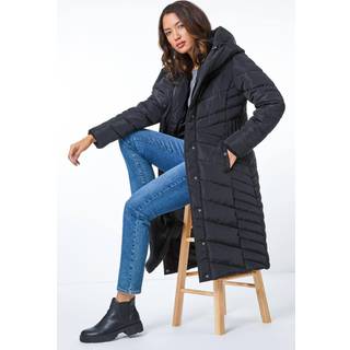 Roman Roman Black Hooded Quilted Coat