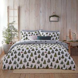 Furn Furn Green Evergreen Brushed 100% Cotton Reversible Christmas Duvet Cover Set