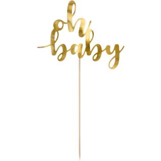 1 stk. Kage Topper, guld, elegant design til baby shower, 25 cm