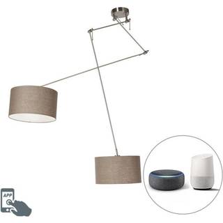 Smart pendellampe stål med skærm 35 cm taupe inkl. 2 Wifi A60 - Blitz