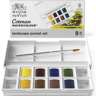 Winsor & Newton Cotman Watercolor Paint Set 8 Half Pan Landscape Colours m/ b?rste