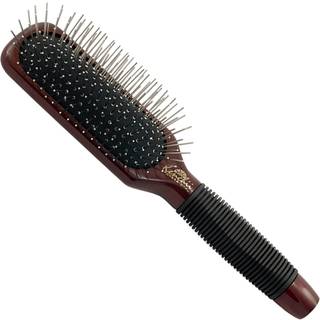 Kenchii Pet Grooming Metal Pin Brush til hunde og katte | Fast træ non slip greb detangling og kastebørste i lang eller korthårede kæledyr | Hund