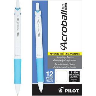Pilot Acroball Purewhite Advanced Ink Refillable & Retactable Ball Point Pens med Blue Accents Fine Point Black Ink 12-Pack (31850)