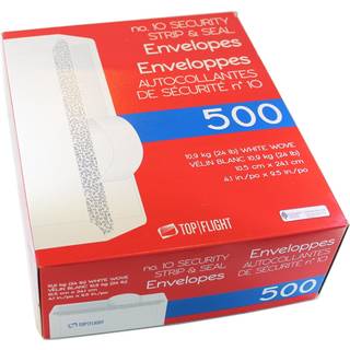 Top Flight PSTF10NWT #10 Konvolutter Strip & Seal Security Tinted White Paper 24 lb 500 Count